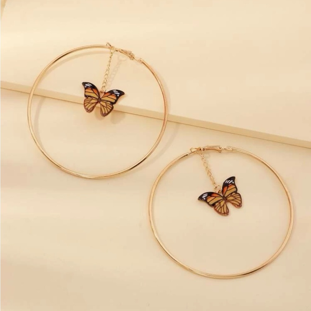 Butterfly hoop earrings
